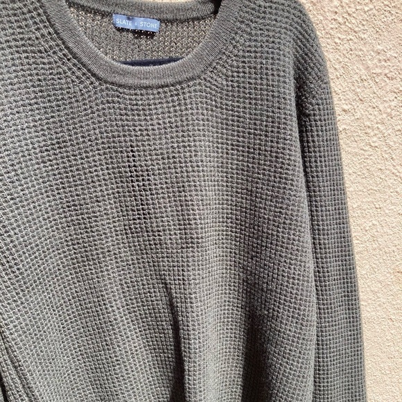 Men's Slate & Stone Green Waffle-Knit Sweater L Button Yoke Stretch Cashmere - Picture 11 of 12